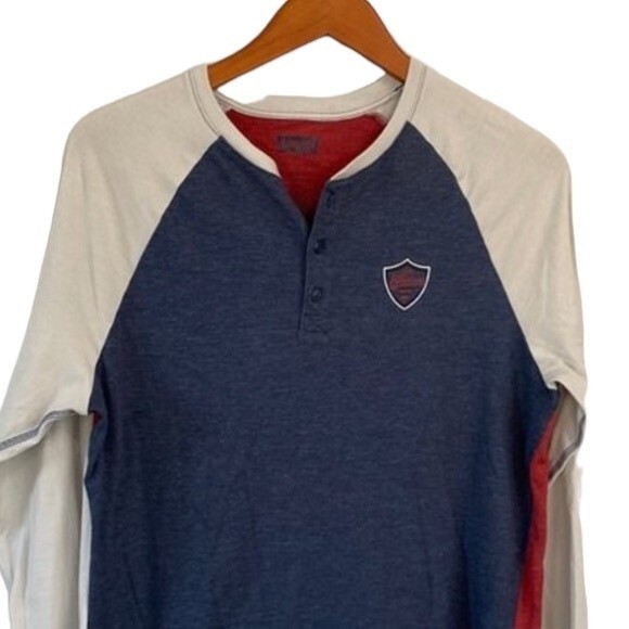 Levi's Long Sleeve Crew Neck Henley Tee Cotton Blend Color Block Lightweight - Picture 9 of 10